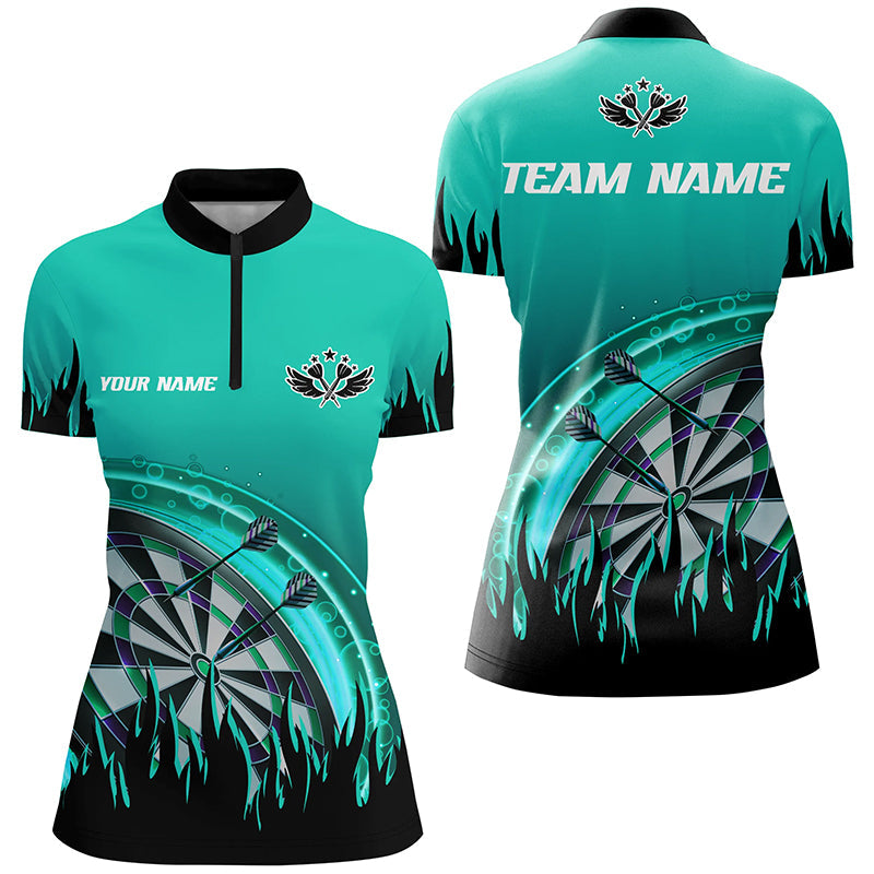 Personalized Turquoise Darts Flame Men Quarter-Zip Custom Team League Darts