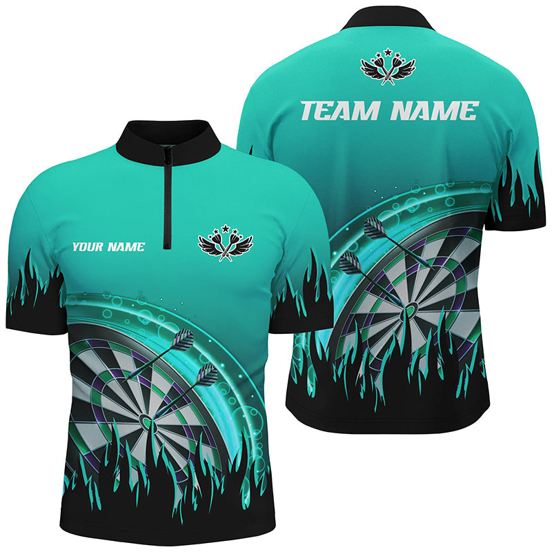 Personalized Turquoise Darts Flame Men Quarter-Zip Custom Team League Darts