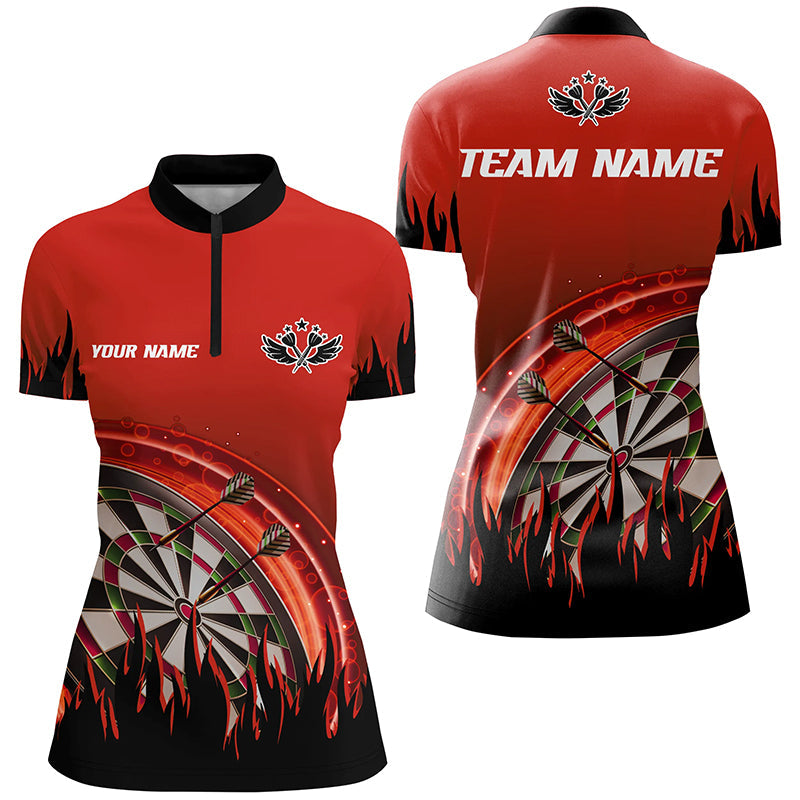 Personalized Red Darts Flame Men Quarter-Zip Custom Team League Darts Attire