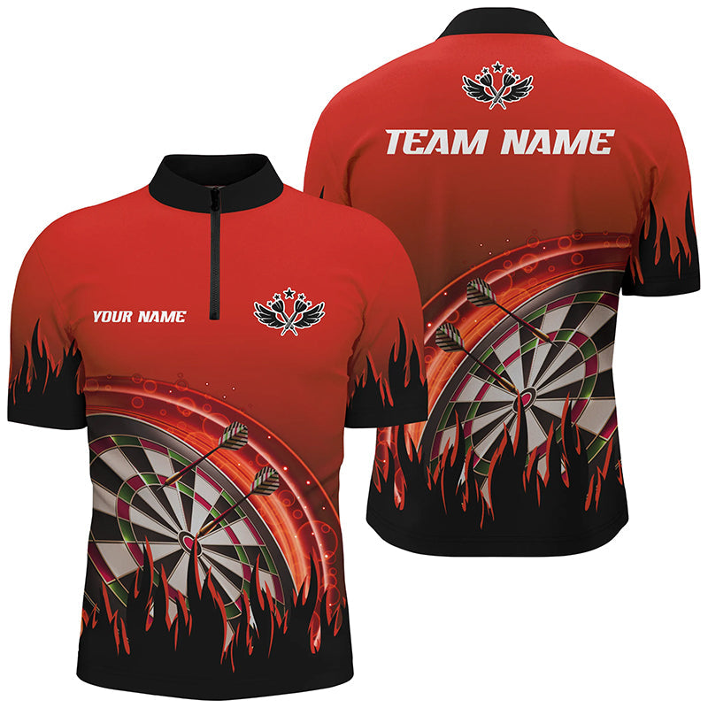 Personalized Red Darts Flame Men Quarter-Zip Custom Team League Darts Attire