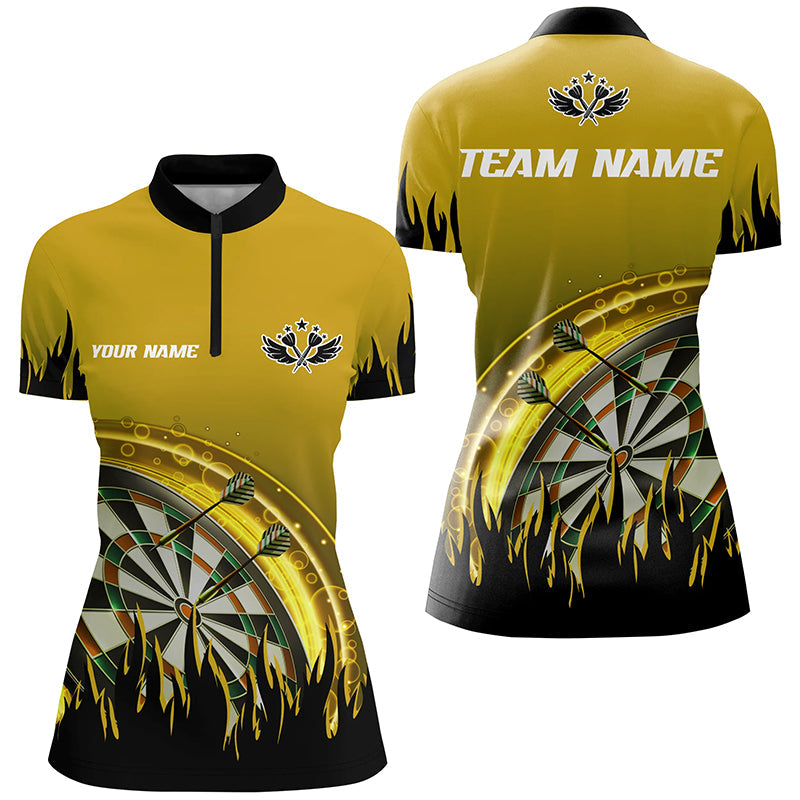 Personalized Yellow Darts Flame Men Quarter-Zip Custom Team League Darts Attire