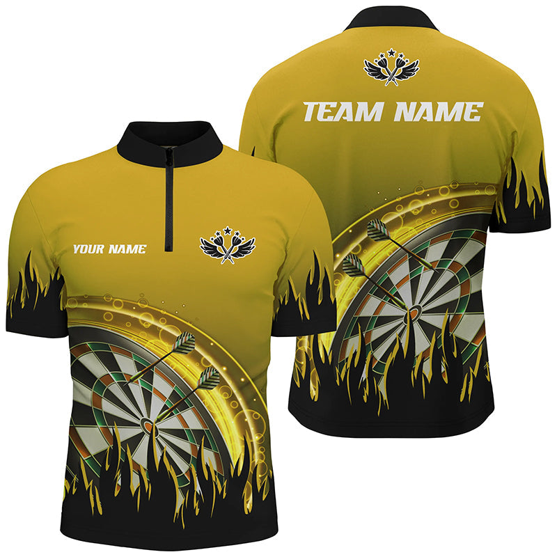 Personalized Yellow Darts Flame Men Quarter-Zip Custom Team League Darts Attire