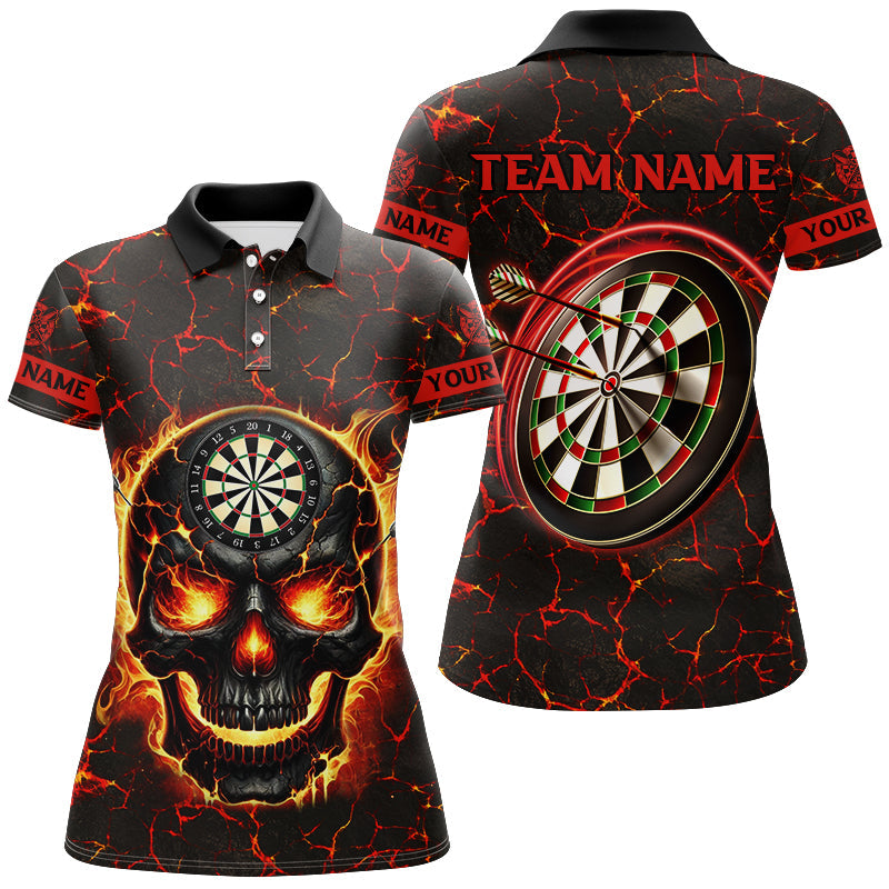 Personalized Fire Flame Skull Magma Pattern Women Darts, Dart League Team |Red