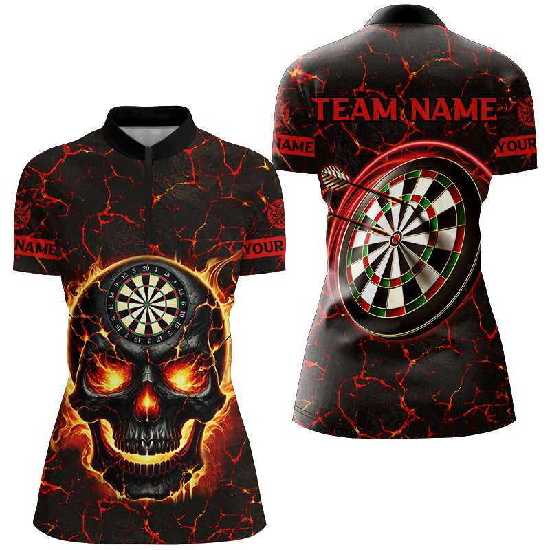 Personalized Fire Flame Skull Magma Pattern Women Darts, Dart League Team |Red