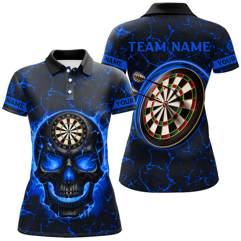 Personalized Fire Flame Skull Magma Pattern Women Darts, Dart League Team |Blue