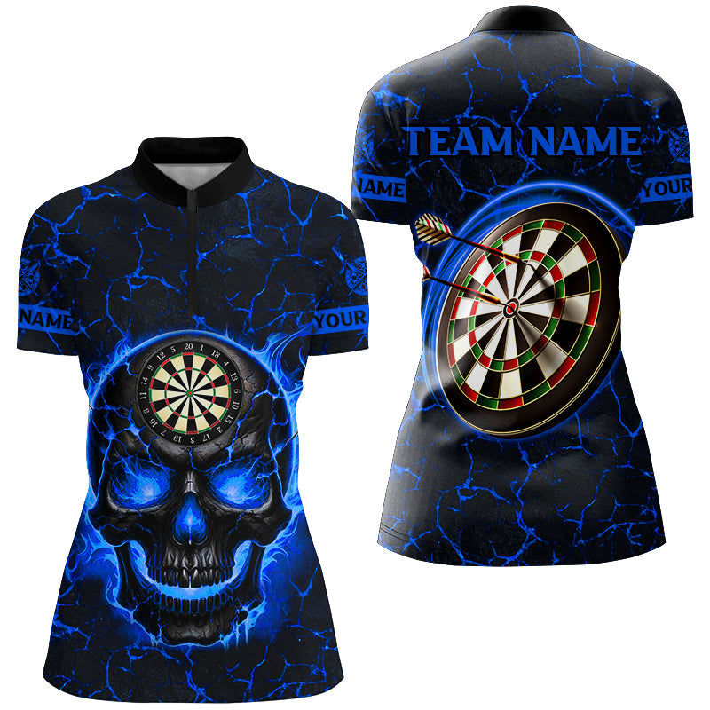 Personalized Fire Flame Skull Magma Pattern Women Darts, Dart League Team |Blue