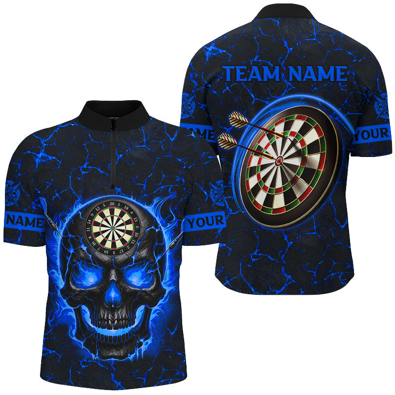 Personalized Fire Flame Skull Magma Pattern Women Darts, Dart League Team |Blue