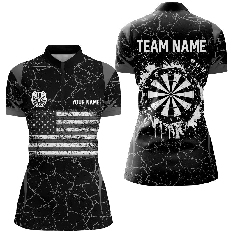 Personalized Black White Retro US Flag Patriotic Men Dart, Crack Pattern Grunge Dart