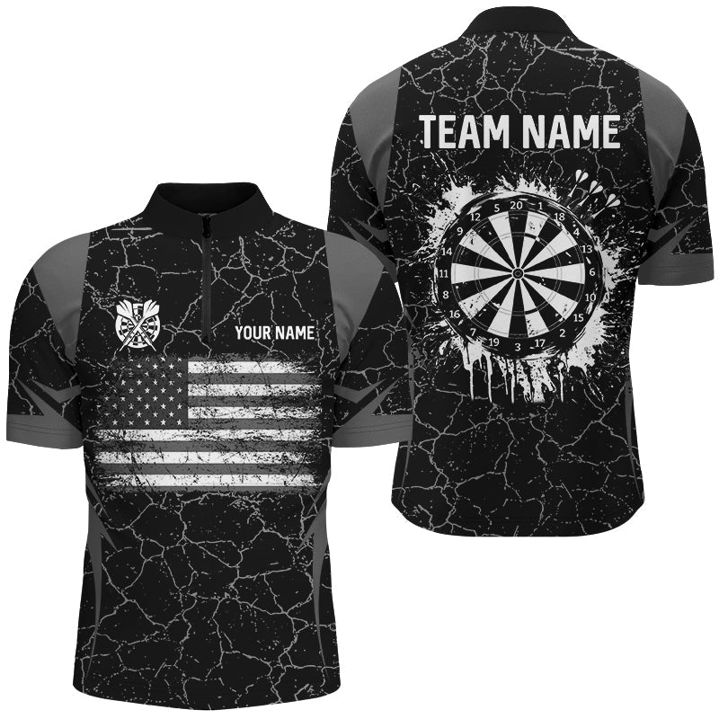 Personalized Black White Retro US Flag Patriotic Men Dart, Crack Pattern Grunge Dart