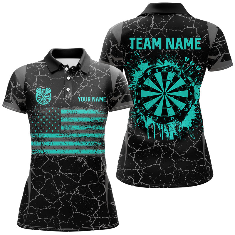 Personalized Turquoise Retro US Flag Patriotic Men Dart, Crack Pattern Grunge Dart