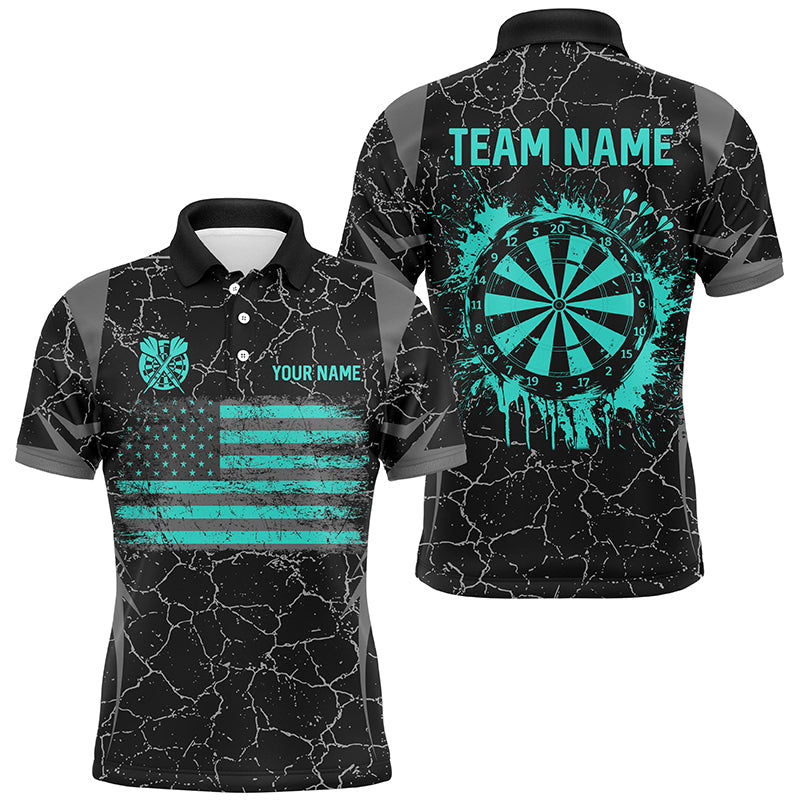 Personalized Turquoise Retro US Flag Patriotic Men Dart, Crack Pattern Grunge Dart