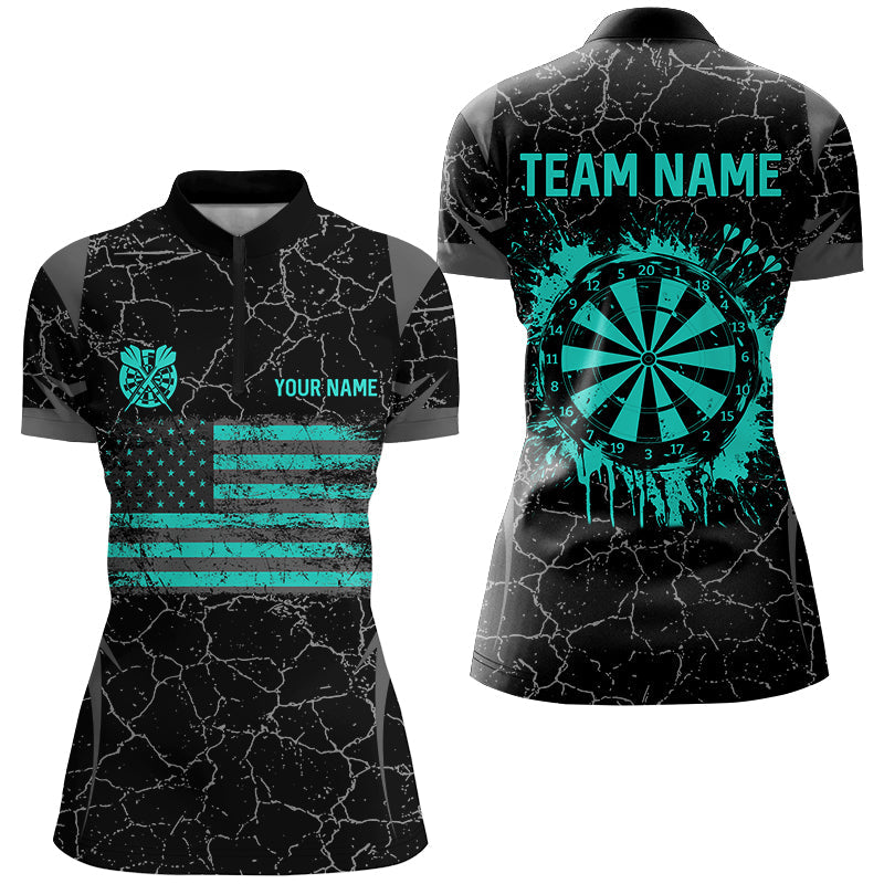 Personalized Turquoise Retro US Flag Patriotic Men Dart, Crack Pattern Grunge Dart