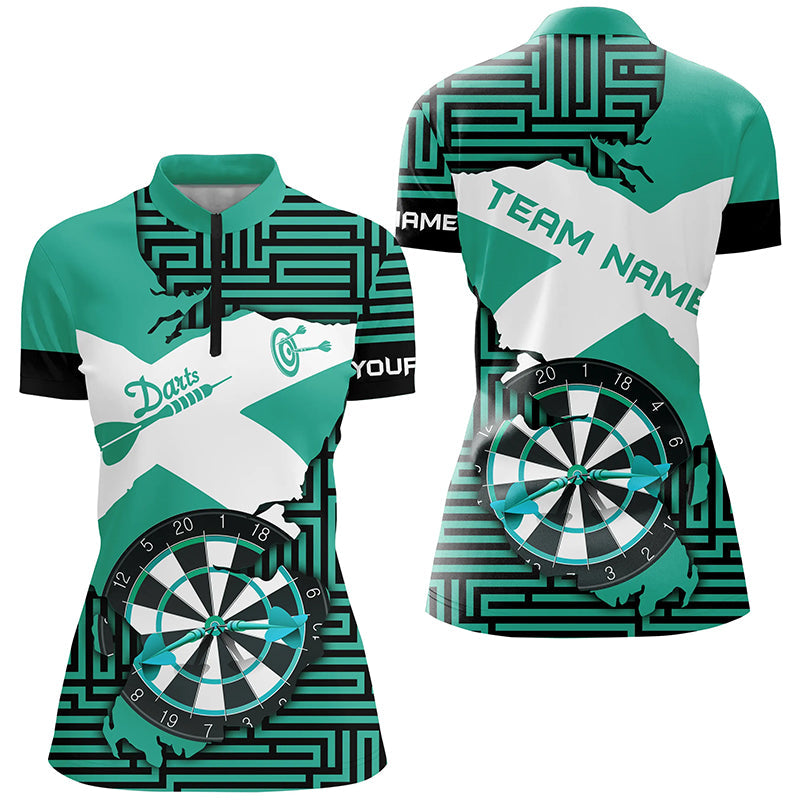 Personalized Turquoise Funny Crack Darts Board Men and Quarter-Zip, Darts Team