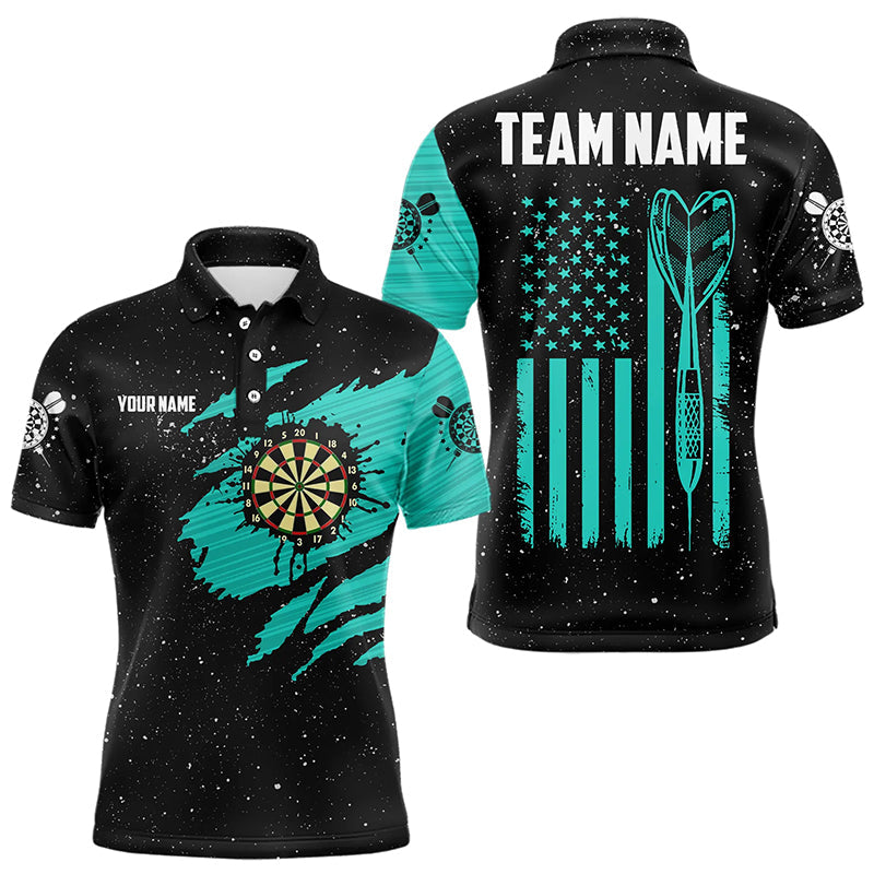 Customized Turquoise Grunge American Flag Men Dart Custom Patriotic Team Dart