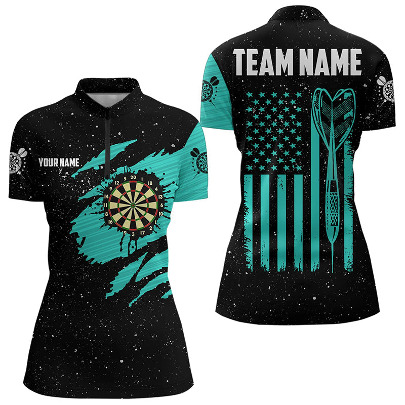 Customized Turquoise Grunge American Flag Men Dart Custom Patriotic Team Dart