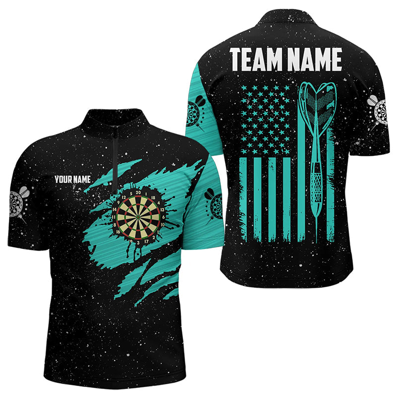 Customized Turquoise Grunge American Flag Men Dart Custom Patriotic Team Dart