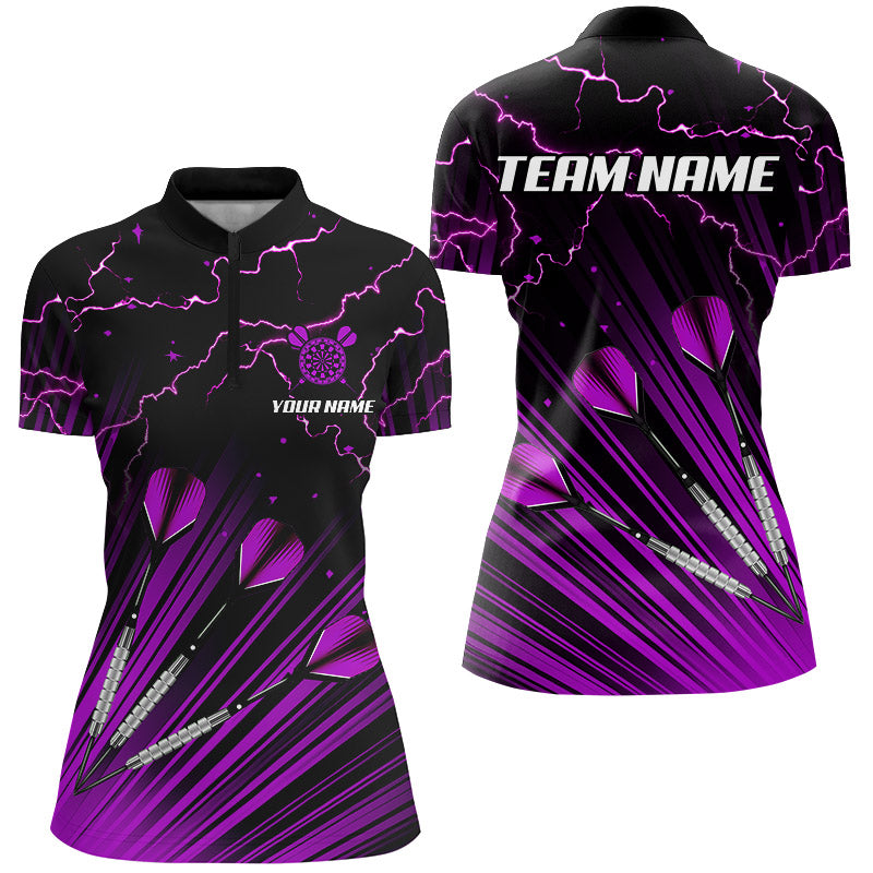 Purple Dart Arrow Lightning Custom Darts, Quarter-Zip, Darts Uniform