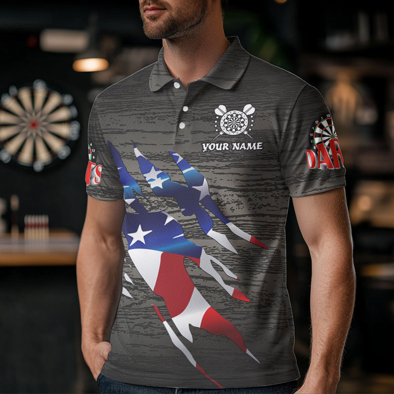 Personalized Grey Grunge American Flag Darts Custom Patriotic Darts Team