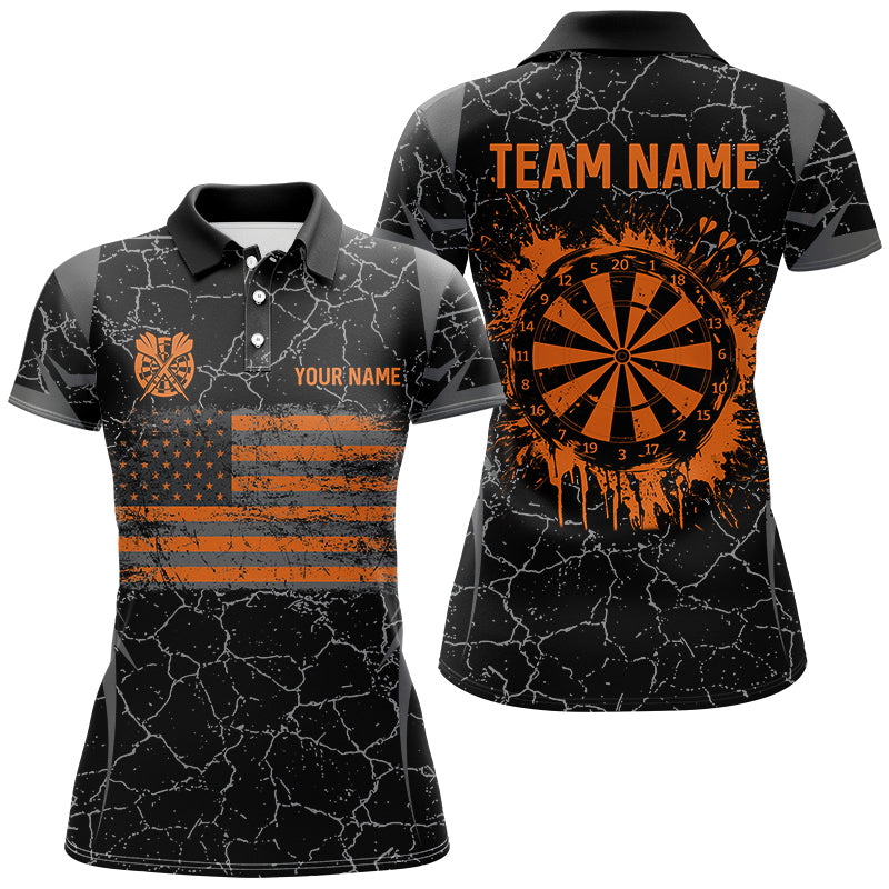 Personalized Orange Retro US Flag Patriotic Men Dart, Crack Pattern Grunge Dart