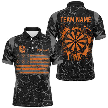 Personalized Orange Retro US Flag Patriotic Men Dart, Crack Pattern Grunge Dart