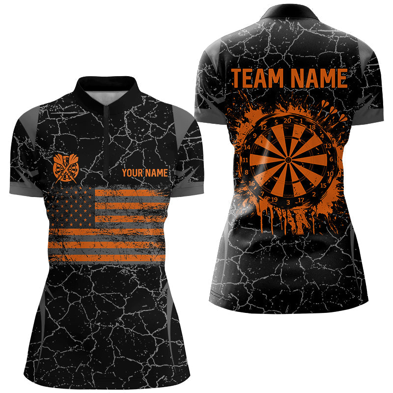 Personalized Orange Retro US Flag Patriotic Men Dart, Crack Pattern Grunge Dart