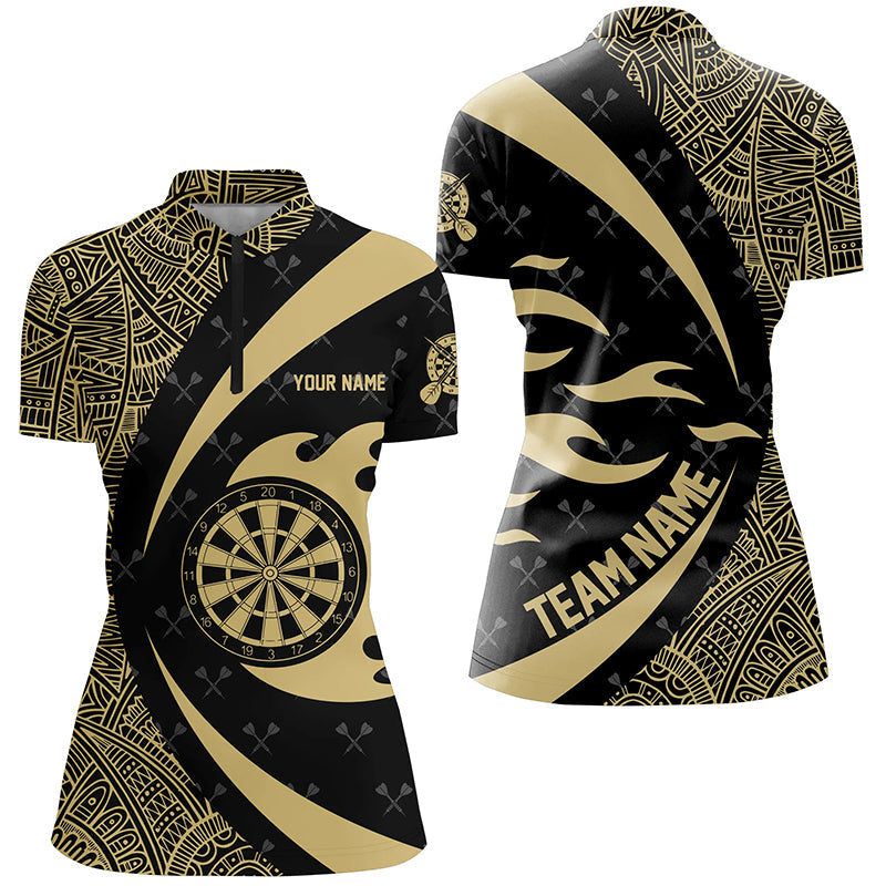 Yellow And Black Tribal Pattern Darts Men Quarter-Zip Custom Name Darts Team