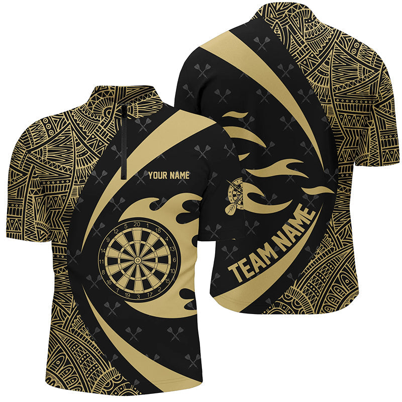 Yellow And Black Tribal Pattern Darts Men Quarter-Zip Custom Name Darts Team