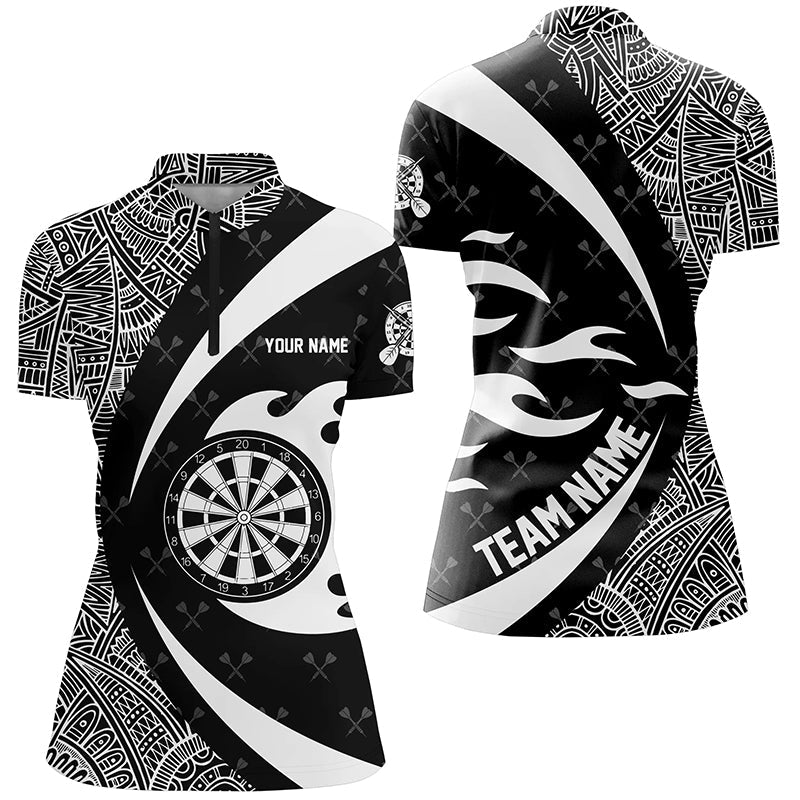 White And Black Tribal Pattern Darts Men Quarter-Zip Custom Name Darts Team
