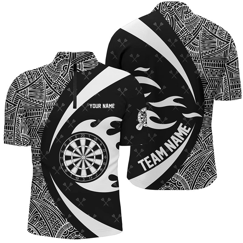 White And Black Tribal Pattern Darts Men Quarter-Zip Custom Name Darts Team