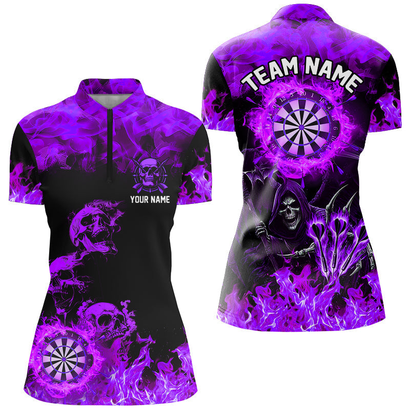 Fire Flame Darts Board Custom Skull Dart, Death Skeleton Scary Dart | Purple