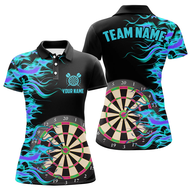 Turquoise Fire Flame Dart Board 3D Printed Women Darts Custom Team Name Darts Uniform