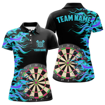 Turquoise Fire Flame Dart Board 3D Printed Women Darts Custom Team Name Darts Uniform