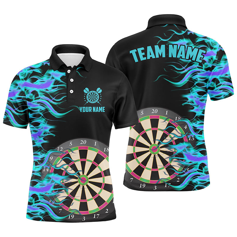 Turquoise Fire Flame Dart Board 3D Printed Men Darts Custom Team Name Darts Uniform