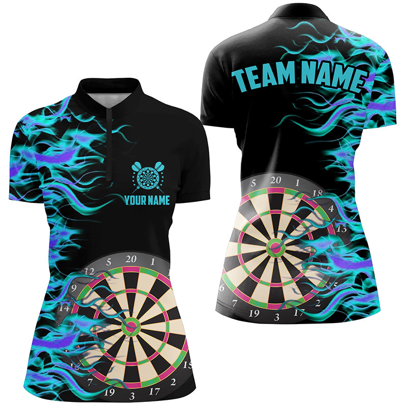 Turquoise Fire Flame Dart Board 3D Printed Women Darts Custom Team Name Darts Uniform