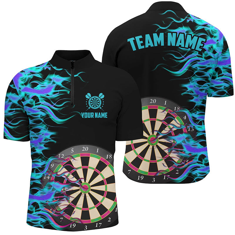 Turquoise Fire Flame Dart Board 3D Printed Men Darts Custom Team Name Darts Uniform