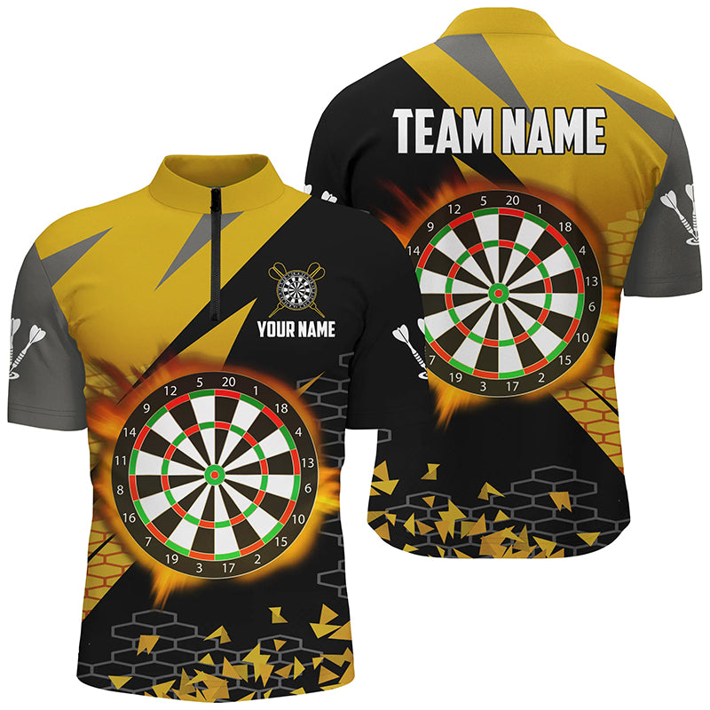 Personalized 3D Darts Board Men and Quarter-Zip Custom Yellow Darts Team Attire