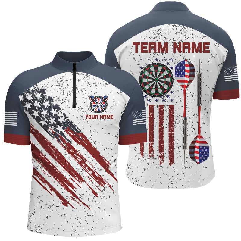 White Grunge American Flag Darts and Quarter-Zip Custom Patriotic Men Dart Darts