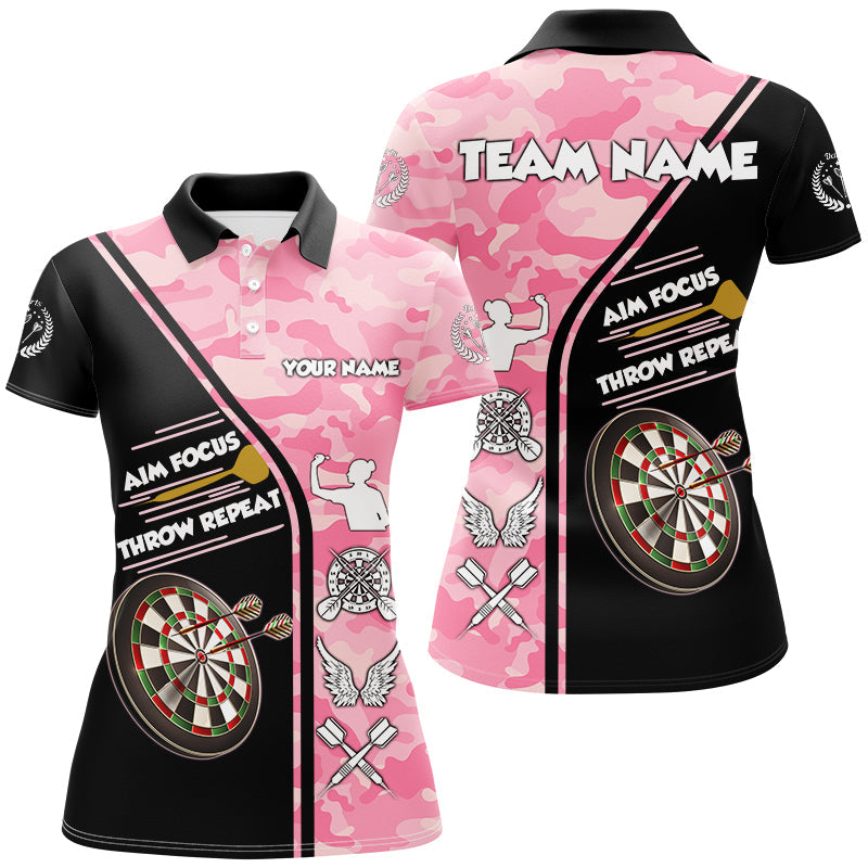 Aim Focus Throw Repeat Custom Pink Camouflage Darts, Funny Saying Dart