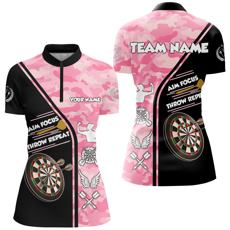 Aim Focus Throw Repeat Custom Pink Camouflage Darts, Funny Saying Dart