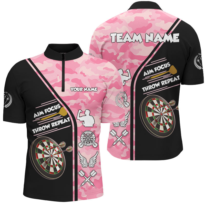 Aim Focus Throw Repeat Custom Pink Camouflage Darts, Funny Saying Dart