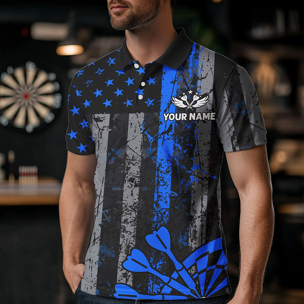 Custom Blue Grunge US Flag Patriotic Darts, Retro Darts Board Darts Team
