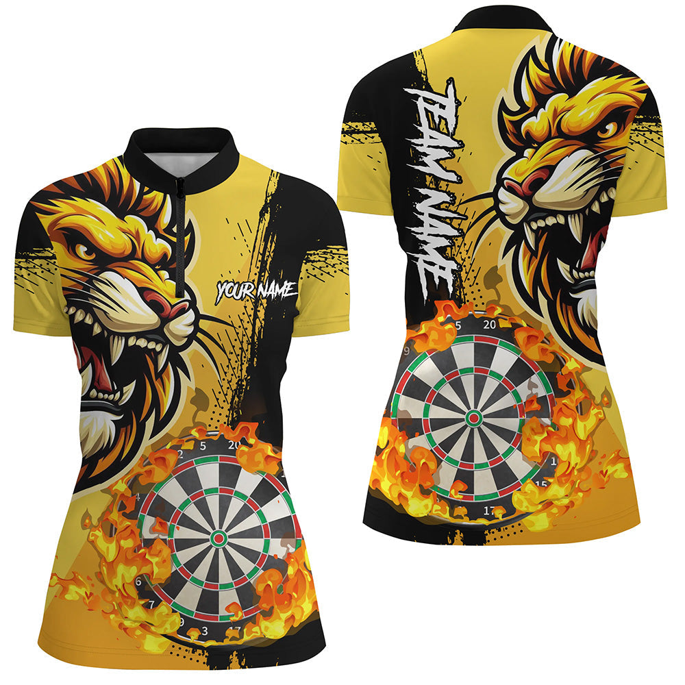 Yellow Funny Darts Flame Lion Custom and Quarter-Zip, Personalized Men Dart Dart