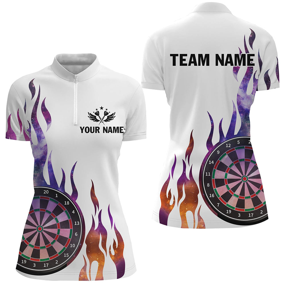 Personalized Fire Sparkle Pattern Custom White Dart, Dart Team Short Sleeve