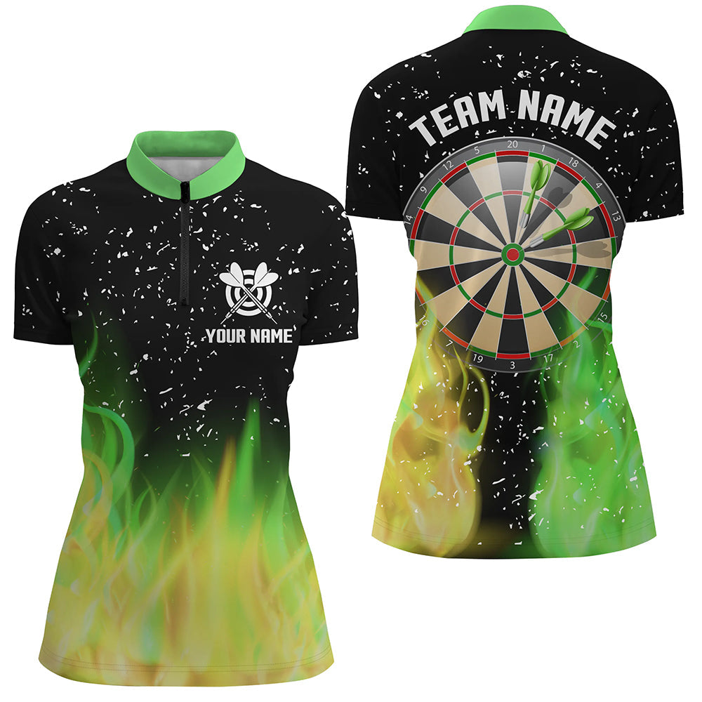 Green And Yellow Fire Dartboard Men Darts Quarter-Zip Custom Dart For Team