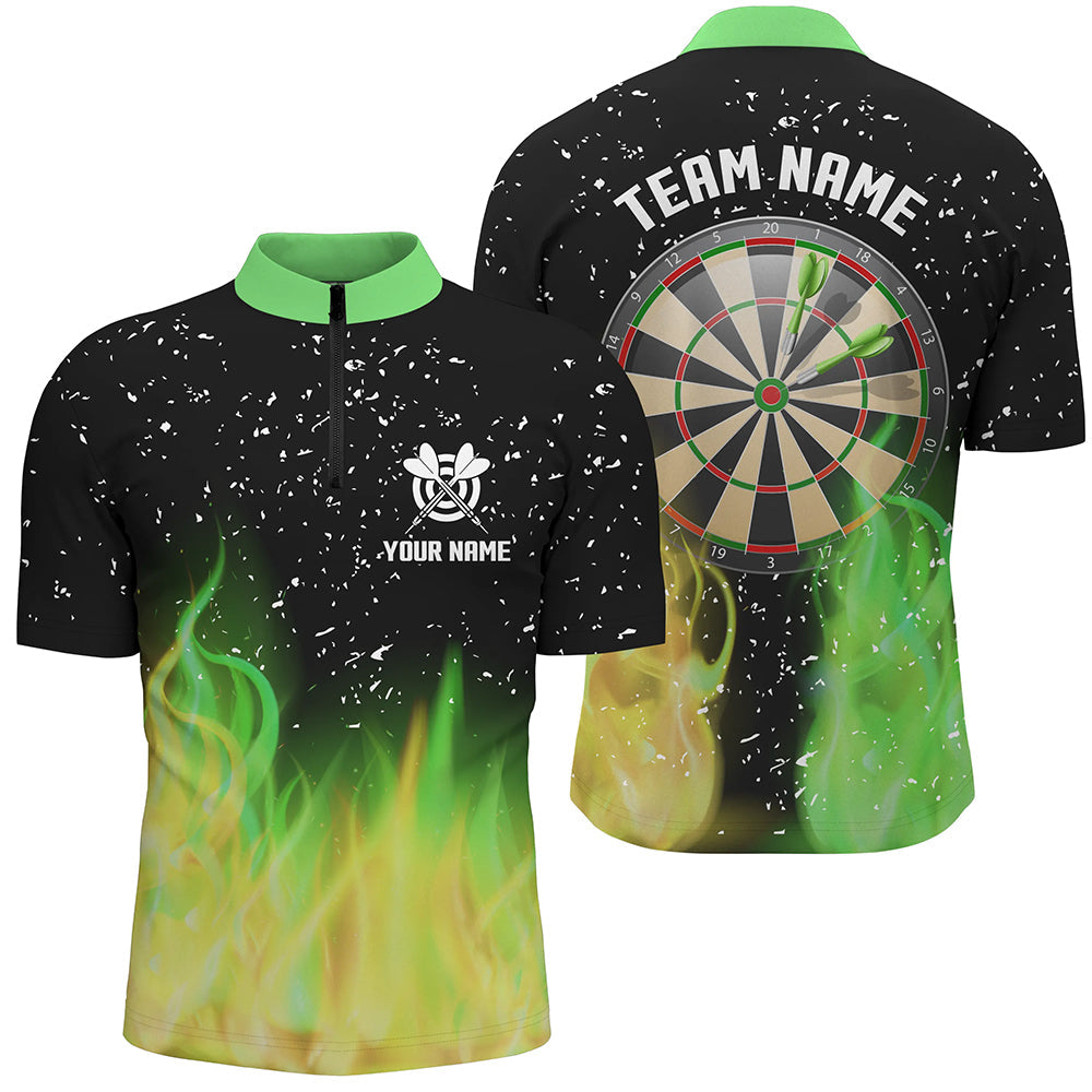 Green And Yellow Fire Dartboard Men Darts Quarter-Zip Custom Dart For Team