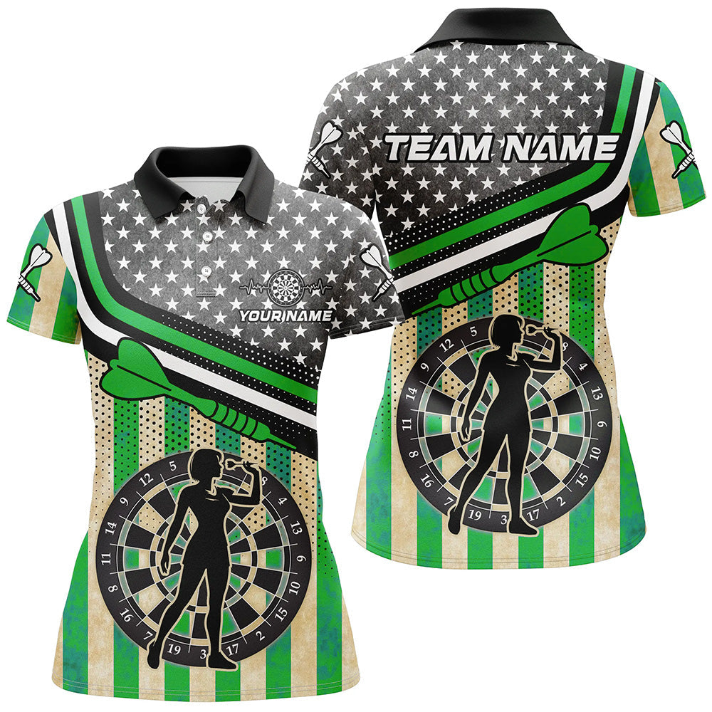 Personalized Green Retro American Flag Darts Custom Patriotic Darts Player