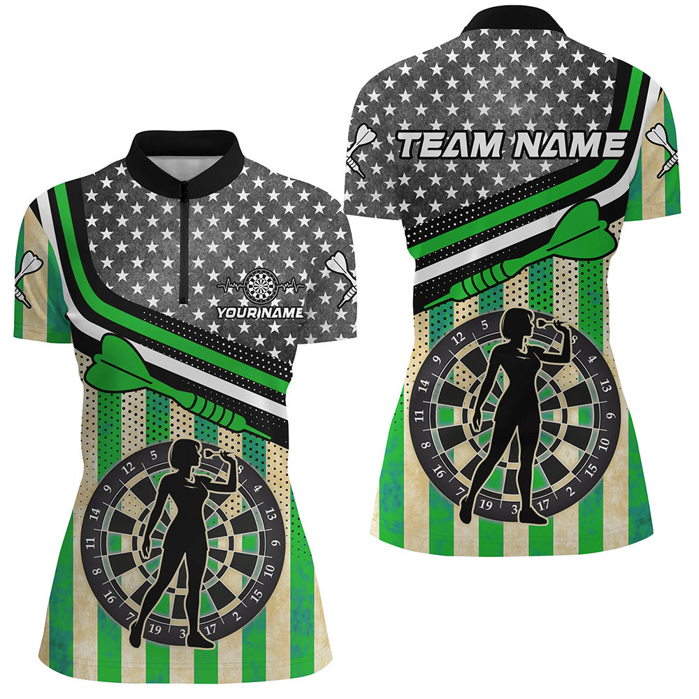 Personalized Green Retro American Flag Darts Custom Patriotic Darts Player