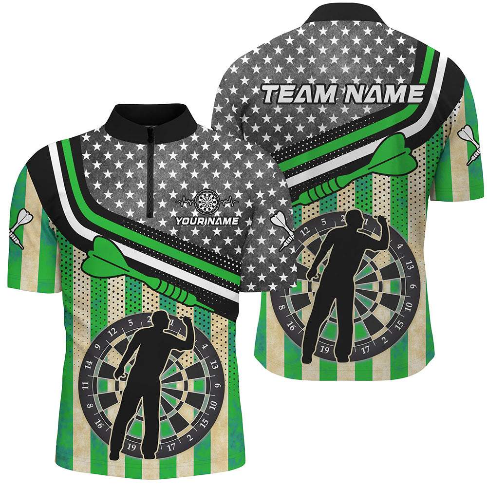 Personalized Green Retro American Flag Darts Custom Patriotic Darts Player