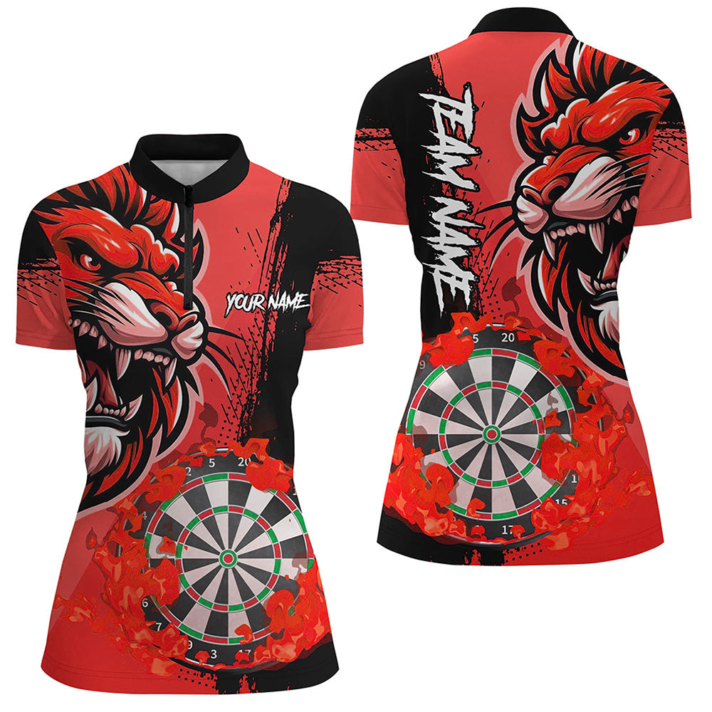 Red Funny Darts Flame Lion Custom and Quarter-Zip, Personalized Men Dart Dart