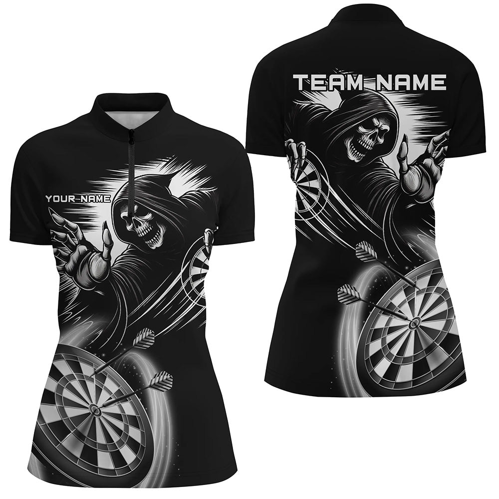 Personalized Black White Death Skeleton Dart Custom Scary Dart Team Uniform
